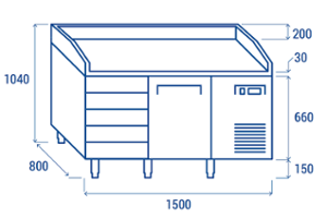 Хладилна маса за подготовка на пици с 1 врата, 600×400 мм съвместима, QZ16