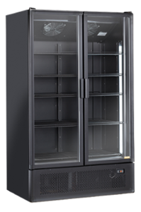 Хладилна витрина за напитки с отваряеми врати, 1200 л, клас F, черна