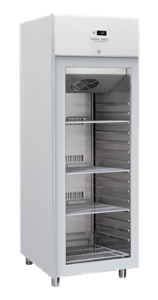 Среднотемпературен хладилен шкаф с 1 стъклена врата, GN 2/1, клас E, INOX
