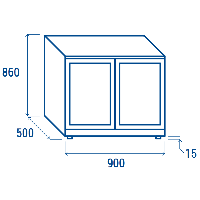 Подбарова хладилна витрина с 2 плъзгащи стъклени врати, H=860 мм, клас D - kuhnensko.com Подбарова хладилна витрина с 2 плъзгащи стъклени врати, H=860 мм, клас D
