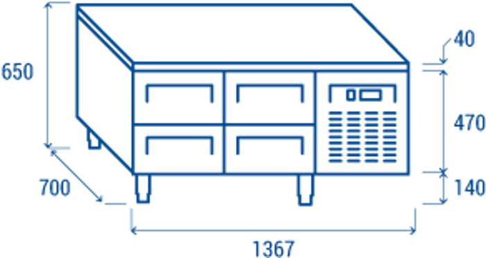 Среднотемпературна хладилна основа с 4 чекмеджета, GN 1/1 съвместима, UGN2140 - kuhnensko.com Среднотемпературна хладилна основа с 4 чекмеджета, GN 1/1 съвместима, UGN2140