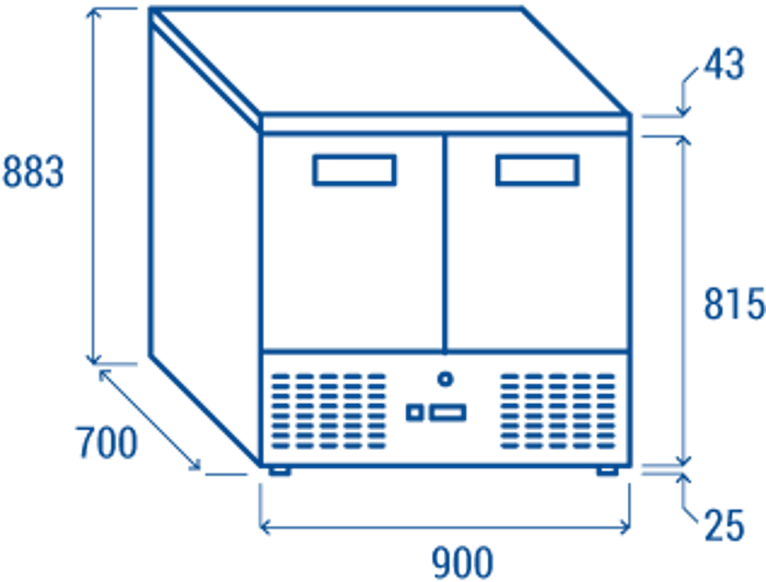 Нискотемпературна хладилна маса с 2 врати, GN 1/1, островна, клас E - kuhnensko.com Нискотемпературна хладилна маса с 2 врати, GN 1/1, островна, клас E