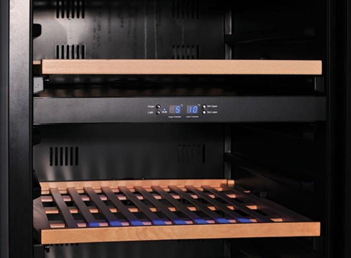 Хладилна витрина за вино, 469 л, двутемпературна, черна, клас G - kuhnensko.com Хладилна витрина за вино, 469 л, двутемпературна, черна, клас G