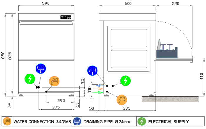 Миялна машина с кошница 500х500 мм, 3 програми, монофазна с дозатори и помпа - kuhnensko.com Миялна машина с кошница 500х500 мм, 3 програми, монофазна с дозатори и помпа